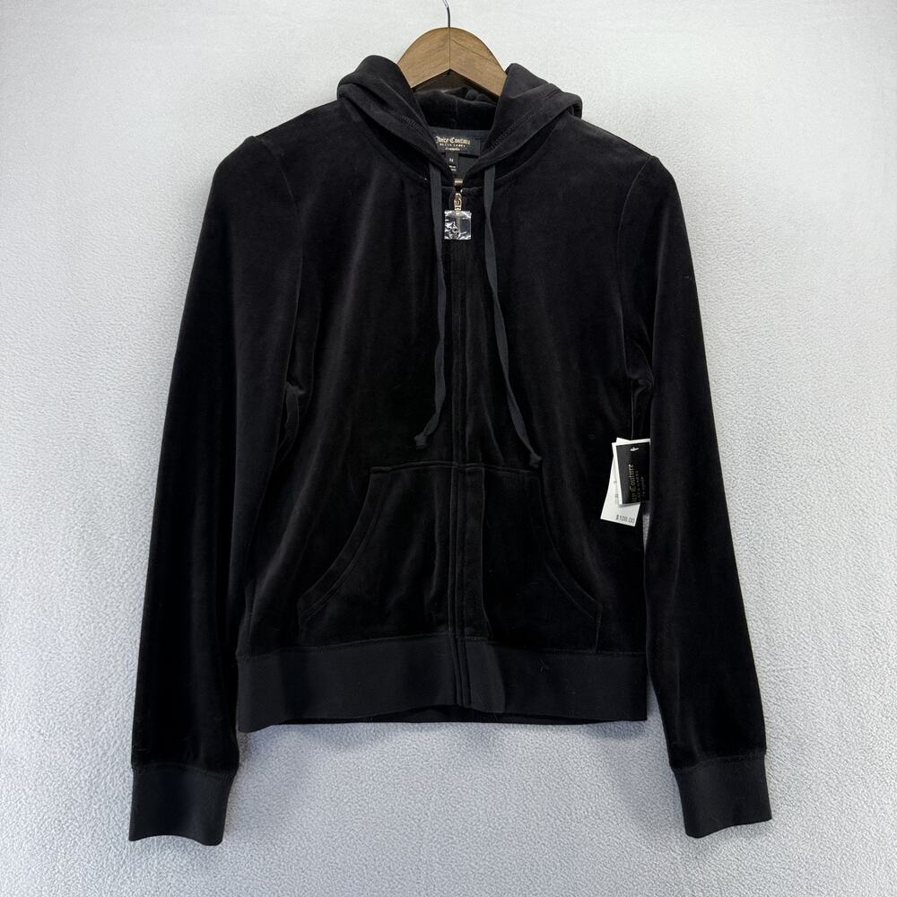 Juicy Couture Track Jacket Women's Medium Black Suede Velour Black Label y2k